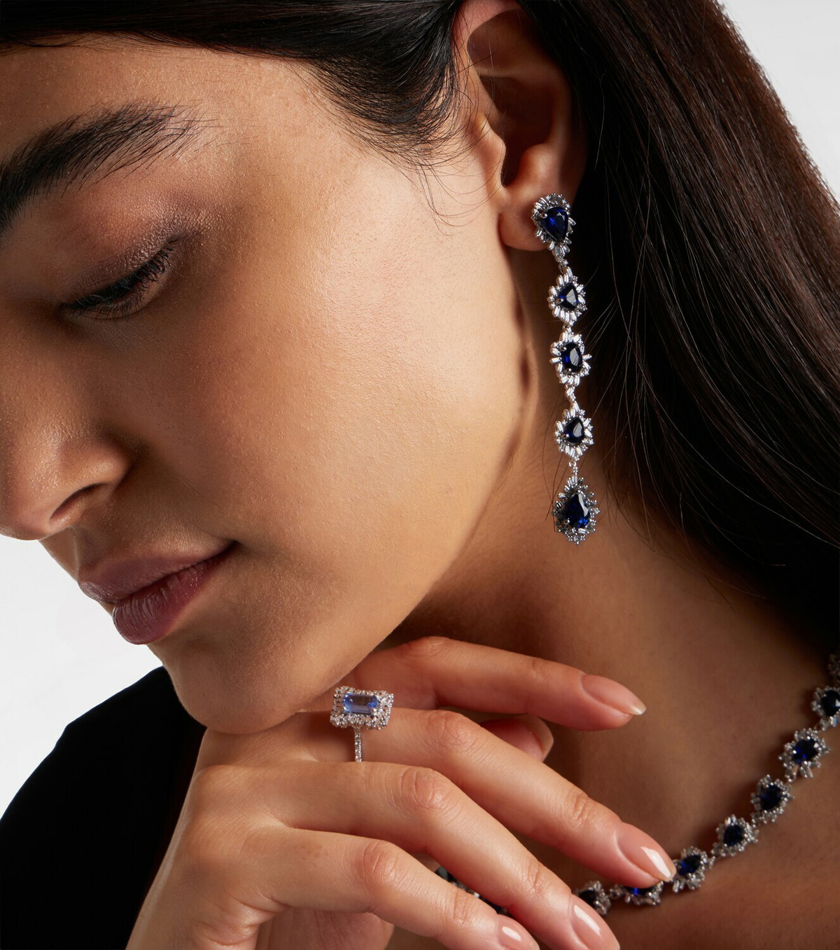 Suzanne Kalan 18kt white gold drop earrings with sapphires and diamonds