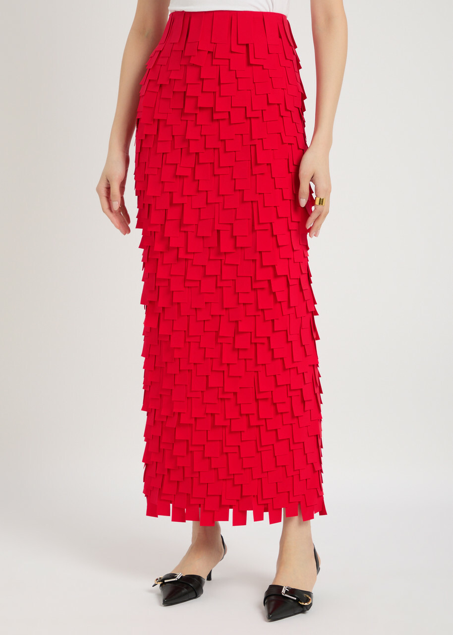 A.W.A.K.E Mode Laser-cut Open-back Crepe Maxi Skirt Red