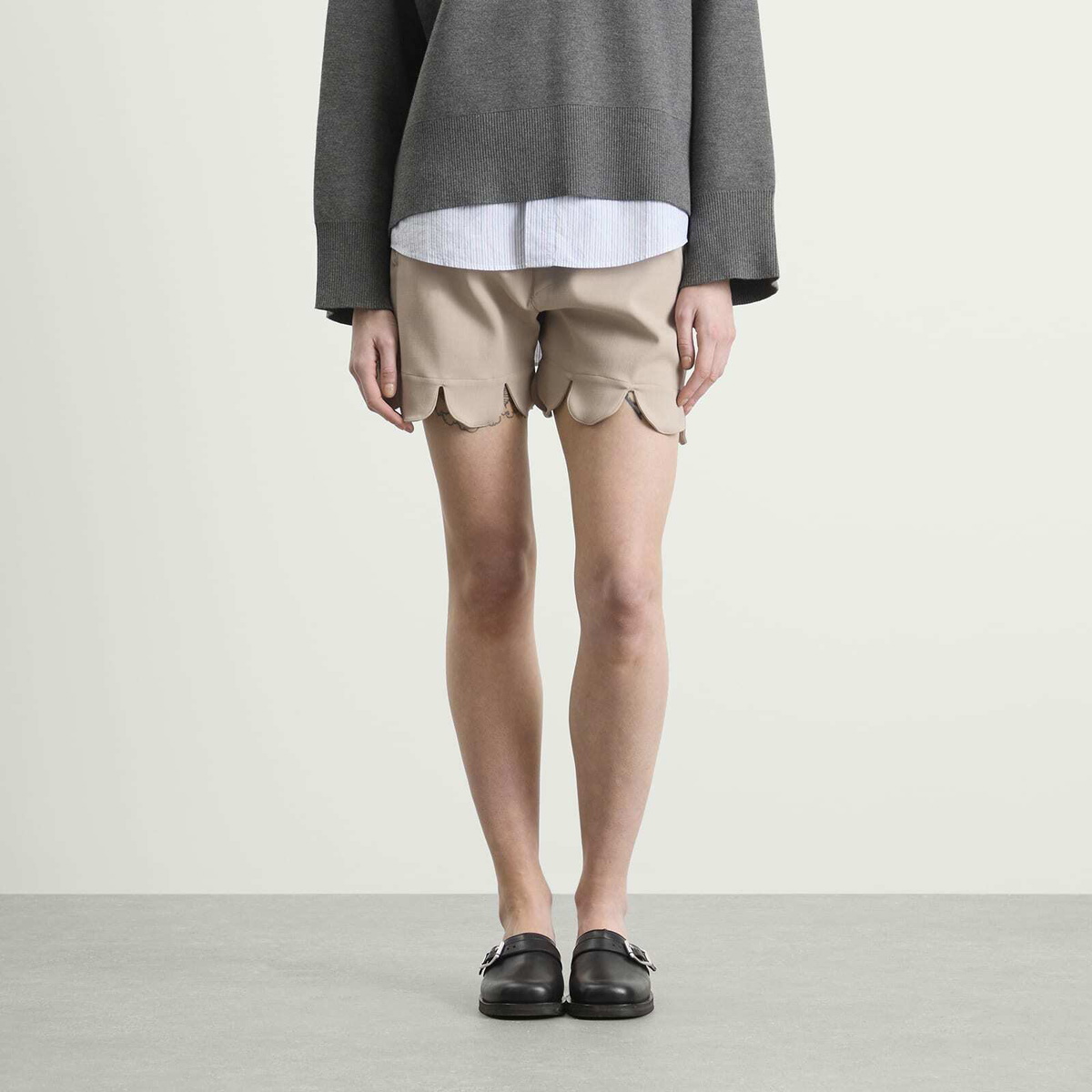 Charles Jeffrey Loverboy Women's Formal Scalloped Boxer Shorts in Beige
