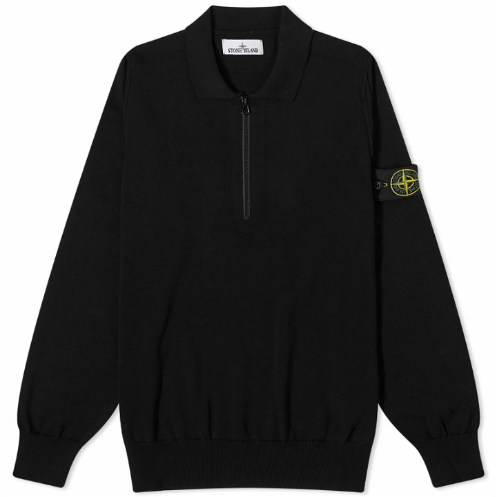 Photo: Stone Island Men's Soft Cotton Long Sleeve Knitted Polo Shirt in Black