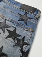 AMIRI - Chemist Skinny-Fit Leather-Appliquéd Distressed Jeans - Blue