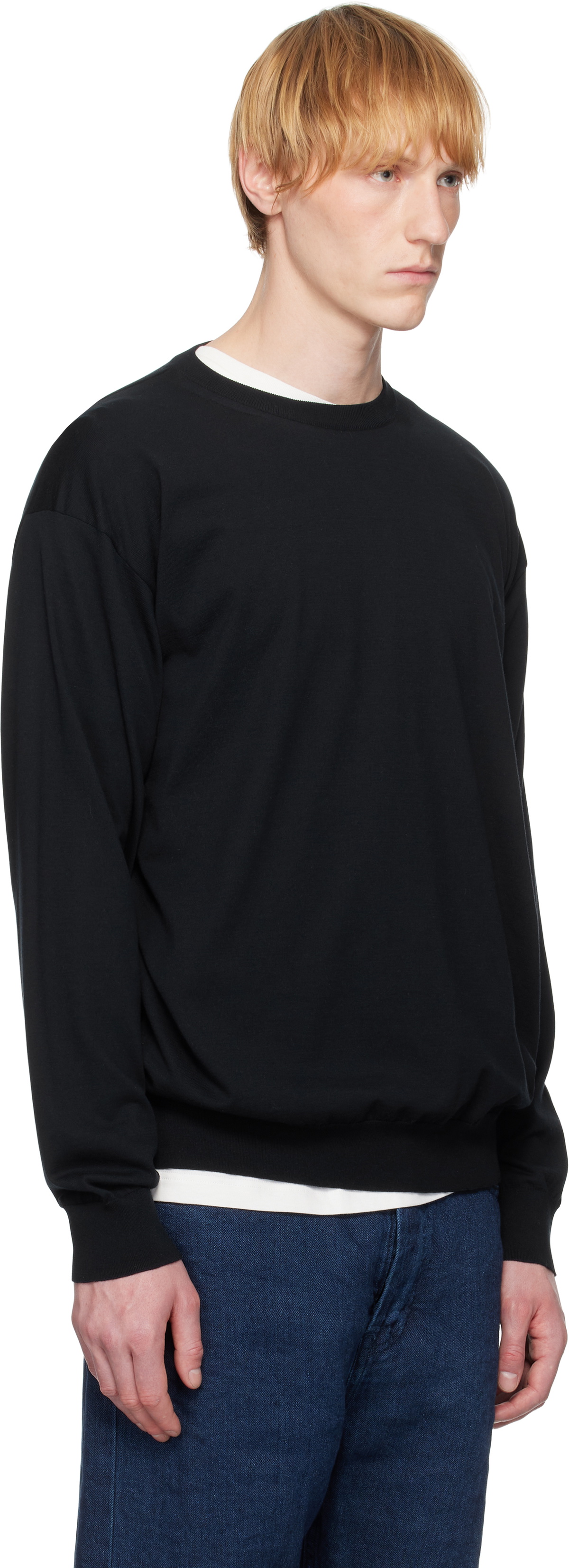 AURALEE Navy Super High Gauge Cotton Knit Sweater Auralee