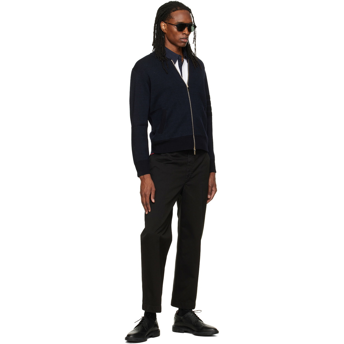 Thom Browne Navy Ottoman Milano Stitch 4-Bar Bomber Jacket
