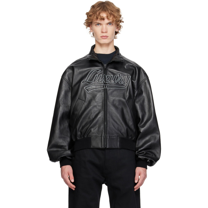 Photo: Balenciaga Black Smooth Semi Grainy Leather Bomber Jacket