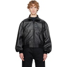 Balenciaga Black Smooth Semi Grainy Leather Bomber Jacket