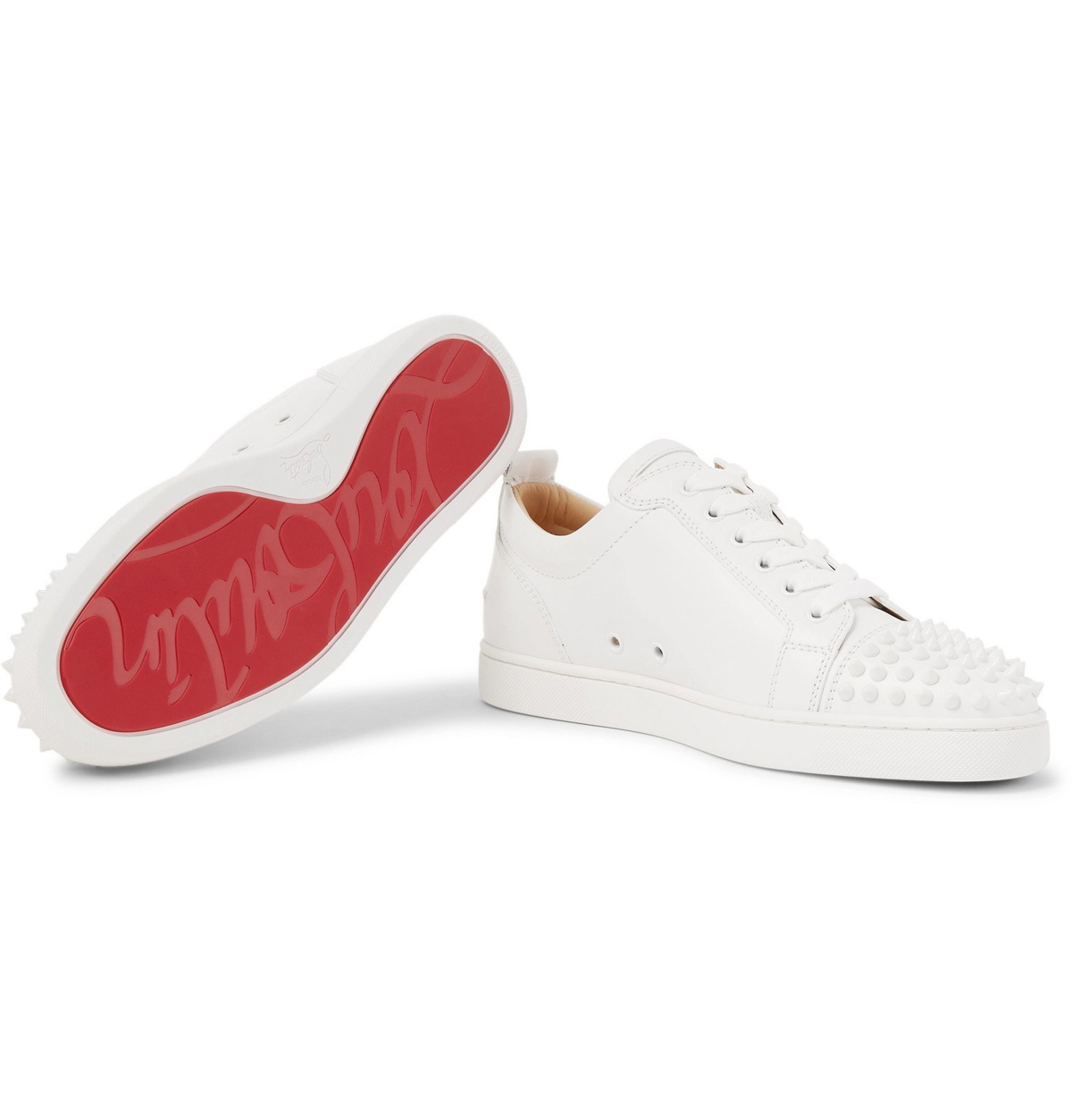 Christian Louboutin Louis Junior Spikes Cap-Toe Leather Sneakers White