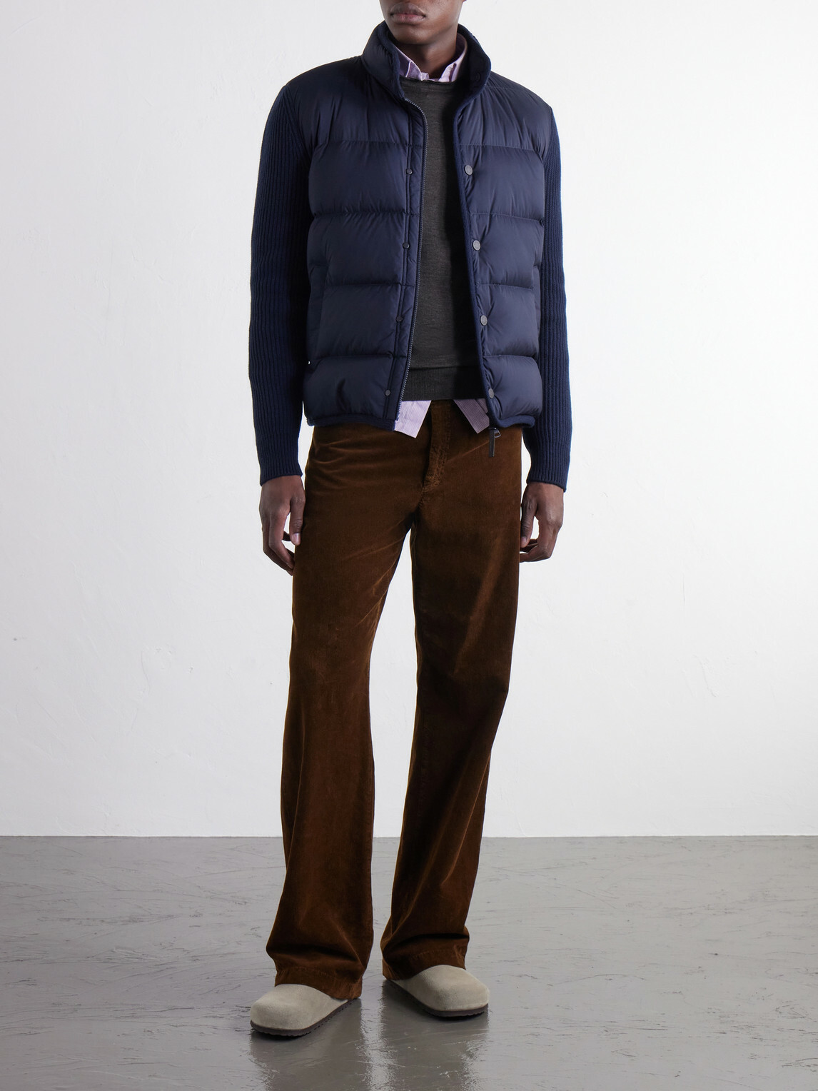 Moncler - Ribbed Wool and Quilted Shell Down Jacket - Blue