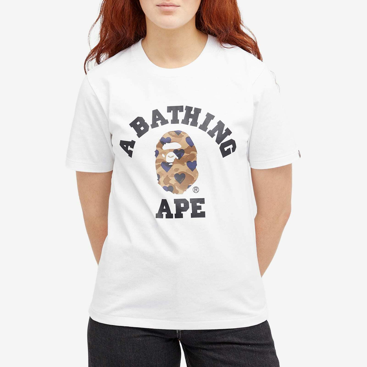 A Bathing Ape Women's I love Bape College T-Shirt in White X Brown