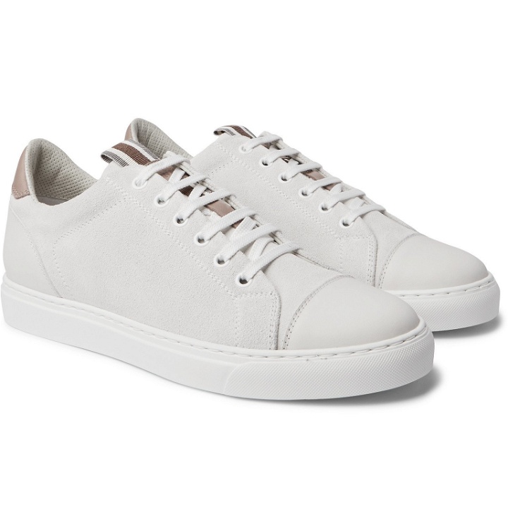 Photo: Brunello Cucinelli - Leather-Trimmed Brushed-Suede Sneakers - White