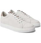 Brunello Cucinelli - Leather-Trimmed Brushed-Suede Sneakers - White