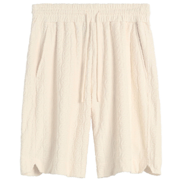 Photo: Drôle de Monsieur Men's Monogramme Towelling Shorts in Off White