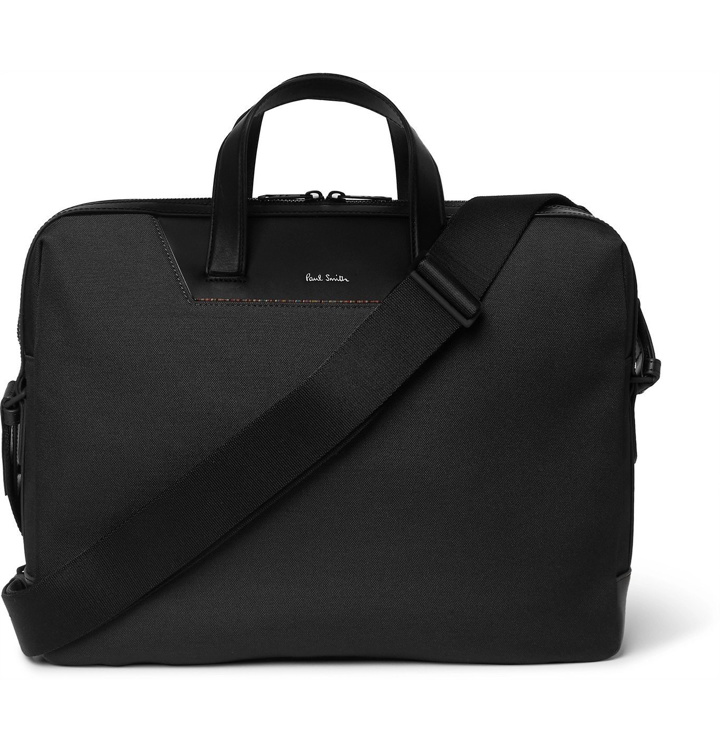 Photo: Paul Smith - Embroidered Leather-Trimmed Nylon Briefcase - Black