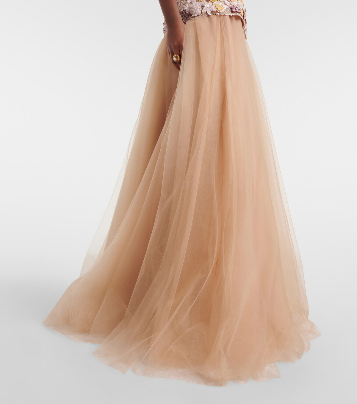 Costarellos Theia floral-appliqué sequined tulle gown