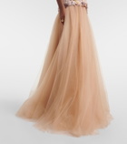 Costarellos Theia floral-appliqué sequined tulle gown