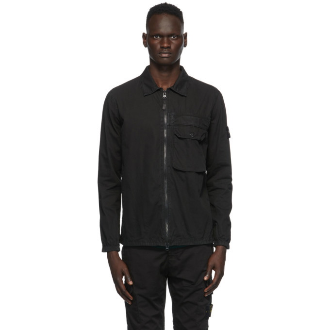 Photo: Stone Island Black Brushed Canvas Zip-Up Overshirt