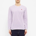 Comme des Garçons Play Men's Little Red Heart Long Sleeve Stripe T in Purple