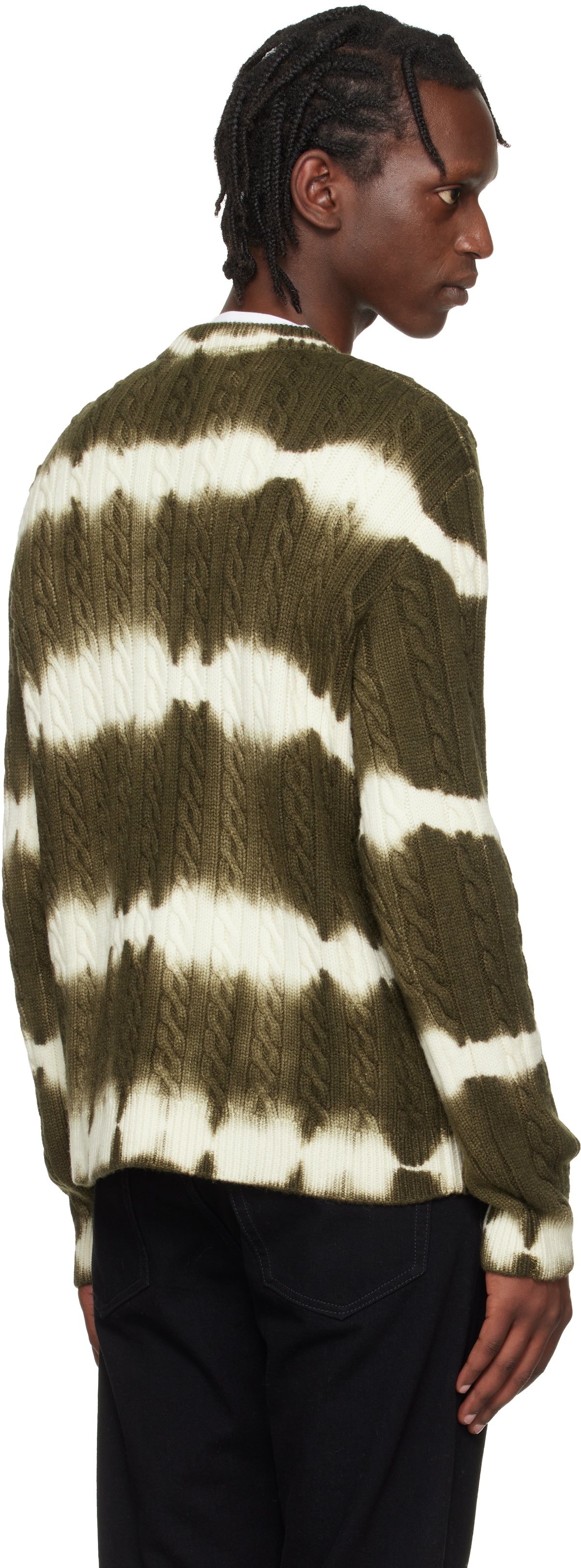 Off-White Khaki & White Off Stamp Cable Knit Crewneck Sweater