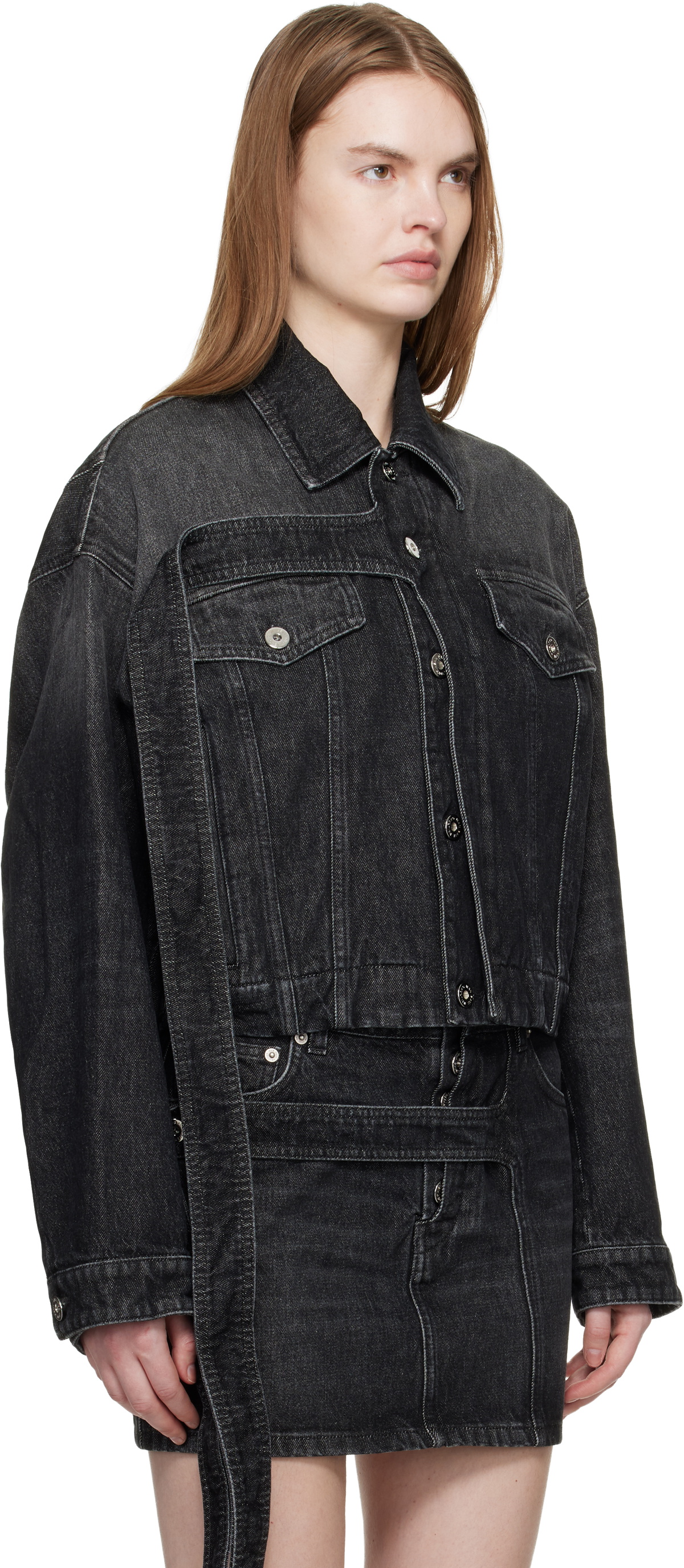 Jean Paul Gaultier Black Oversized Strap Denim Jacket