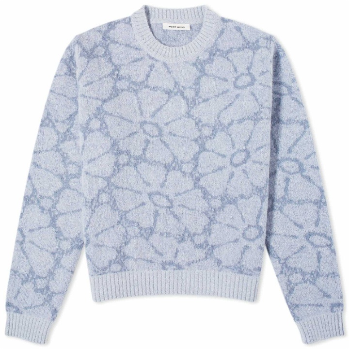 Photo: Wood Wood Men's Spencer Crew Knit in Soft Blue
