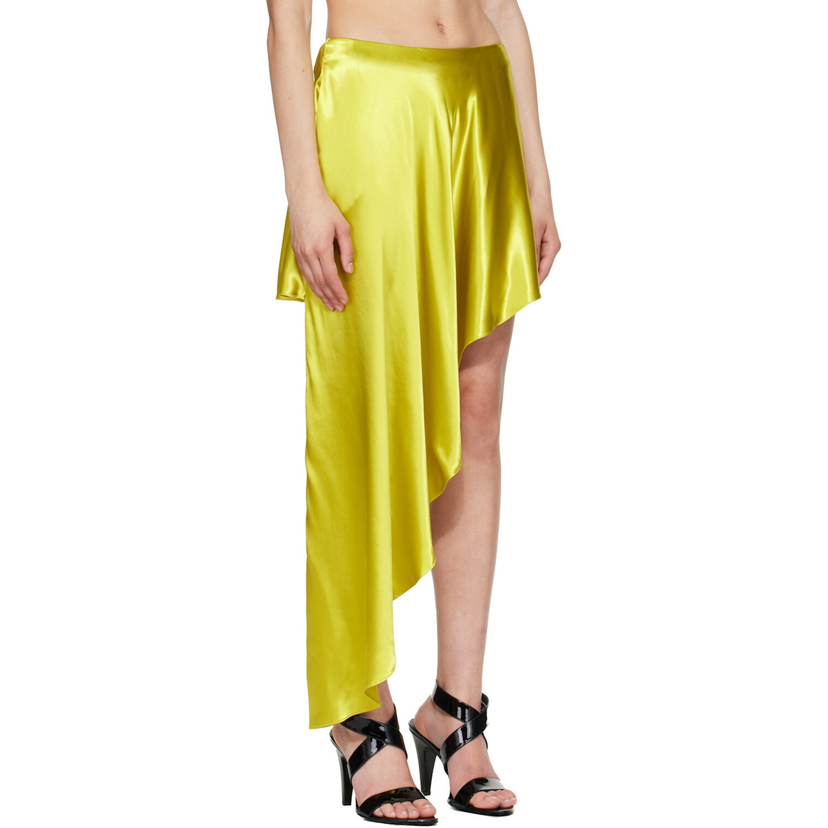 ALAÏA Yellow Pointed Satin Miniskirt