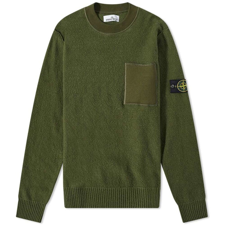 Photo: Stone Island Men's Soft Cotton Wool Patch Detail Crew Knit in Olive