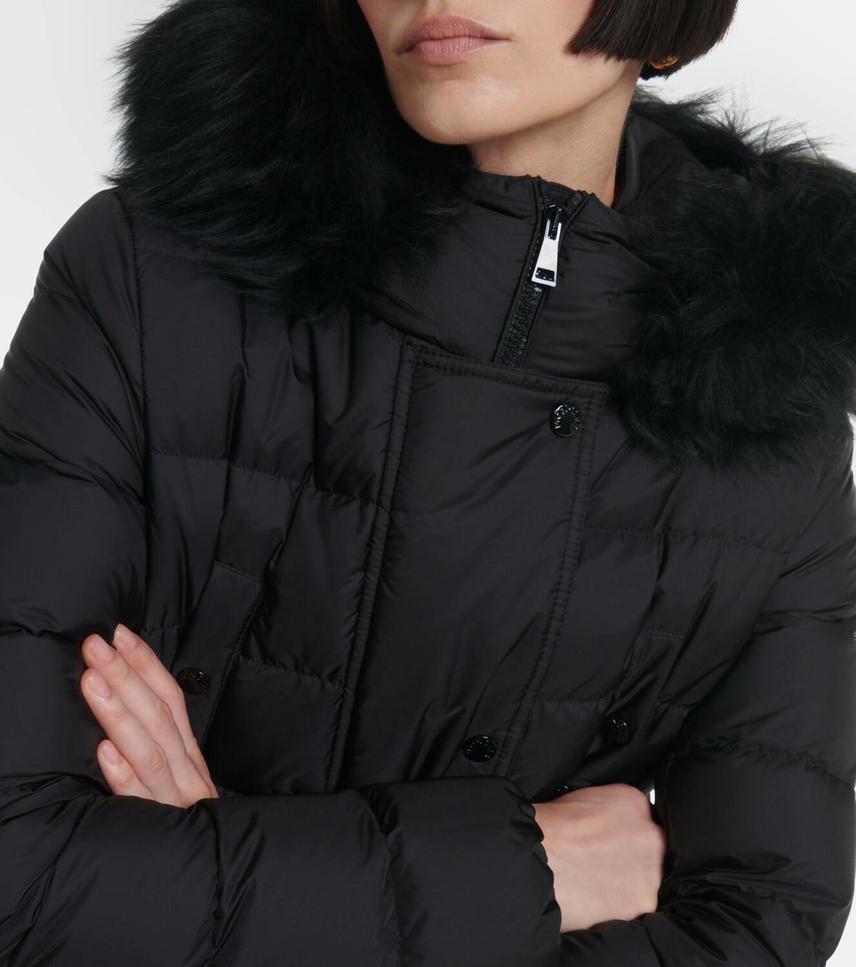 『MONCLER』Khloe Shearling-Trimmed DownJacket★Black★24FW★ Moncler Khloe shearling-trimmed down jacket Moncler