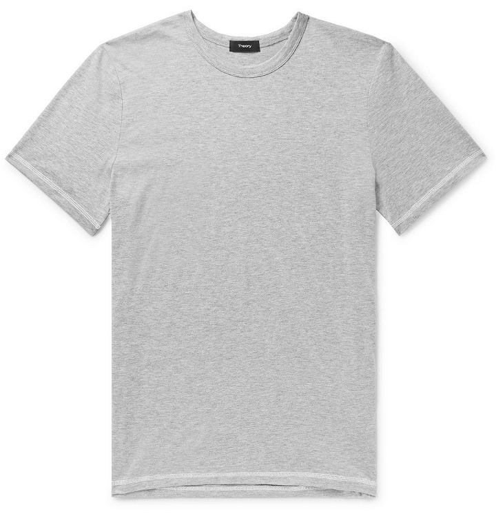 Photo: Theory - Mélange Cotton and Cashmere-Blend T-Shirt - Gray