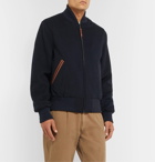 Golden Bear - The Jackson Leather-Trimmed Wool Bomber Jacket - Navy