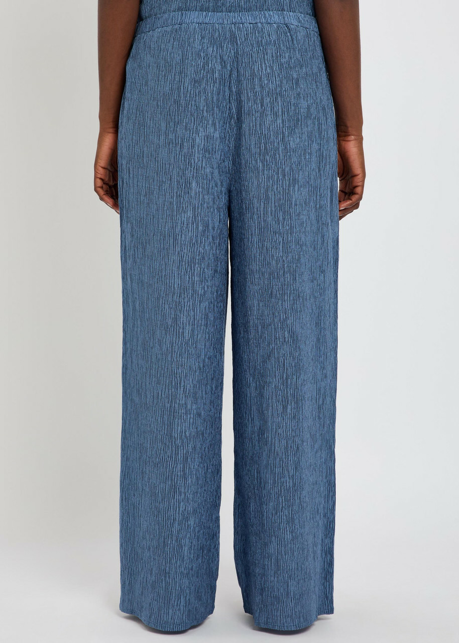 Eileen Fisher Crinkled Wide-leg Woven Trousers Blue