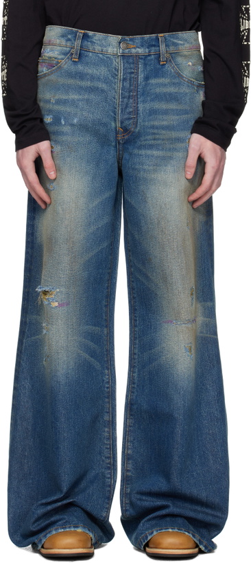 Photo: COÛT DE LA LIBERTÉ Blue Victor Twill Gold Lurex Wide Leg Jeans