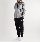 Nike - Sportswear Tech Pack Grosgrain-Trimmed Logo-Print Metallic Crinkled-Nylon Hooded Jacket - Gray