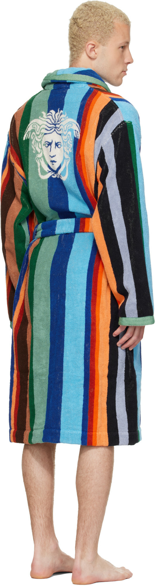 Versace Multicolor Striped Cotton-Terry Jacquard Bathrobe