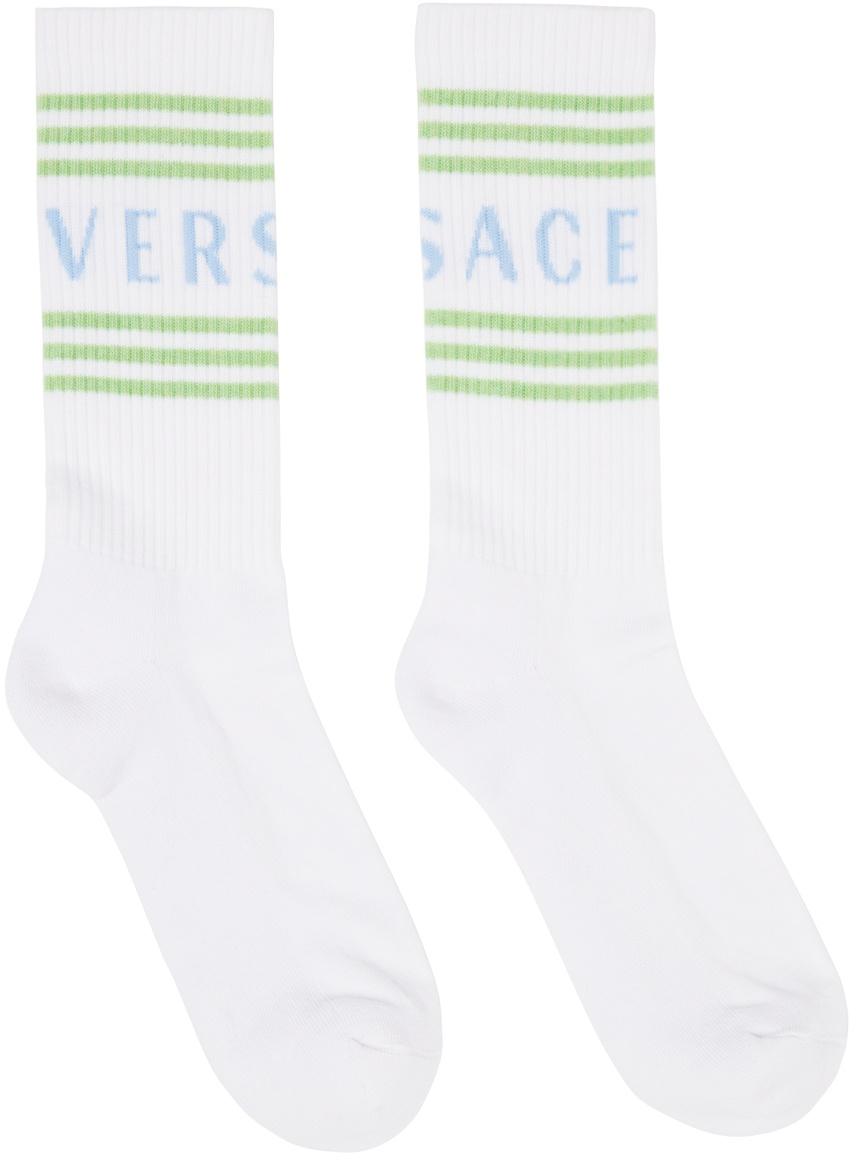Photo: Versace White 90s Vintage Logo Socks