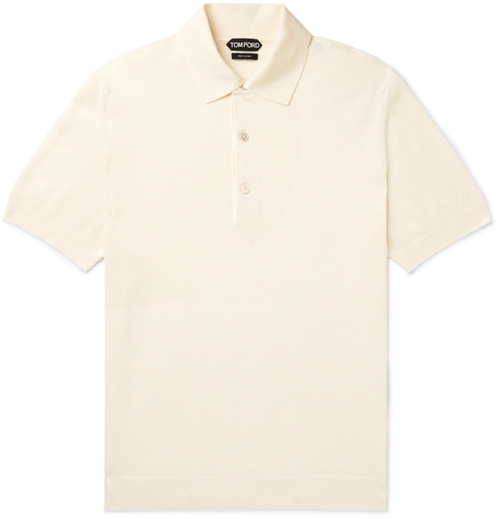 Photo: TOM FORD - Textured Cotton-Blend Polo Shirt - Neutrals
