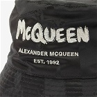 Alexander McQueen Men's Grafitti Logo Bucket Hat in Black/Ivory