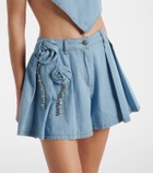 Area Floral-appliqué denim shorts