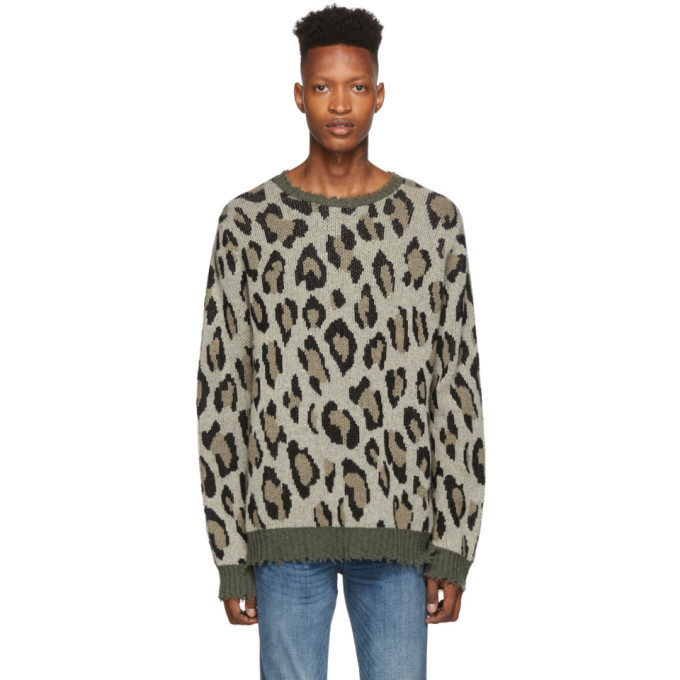 R13 Green and Beige Leopard Camo Crewneck Sweater R13