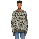 R13 Green and Beige Leopard Camo Crewneck Sweater