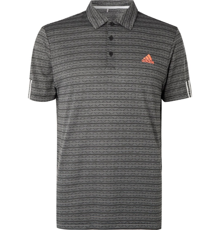 Photo: Adidas Golf - Striped Tech-Jersey Golf Polo Shirt - Gray