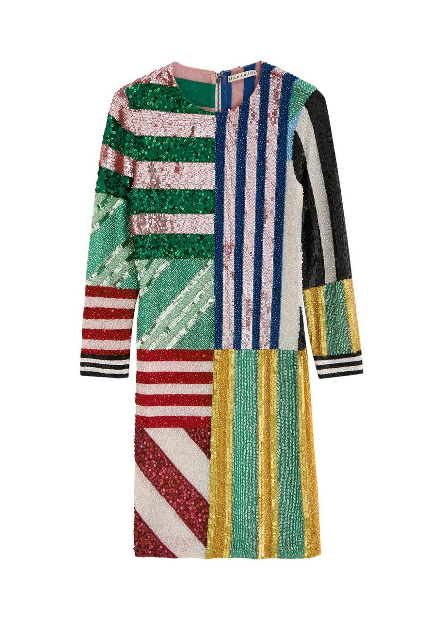 delora sequin mini dress ALICE + OLIVIA Delora Sequin Mini Dress with Feather Cuffs