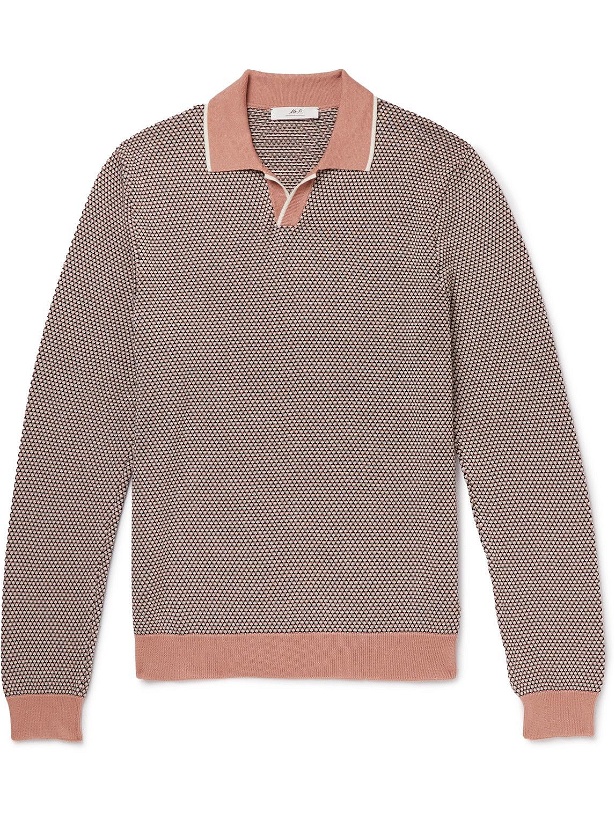 Photo: Mr P. - Slim-Fit Honeycomb-Knit Cotton Polo Shirt - Pink