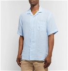 Hartford - Palm Camp-Collar Linen Shirt - Light blue
