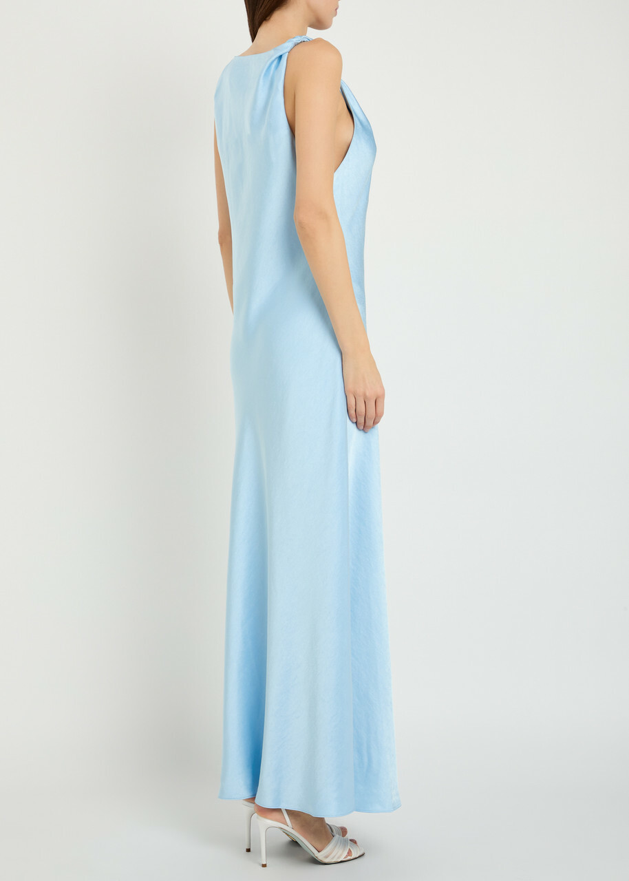 Polo Ralph Lauren Twisted Strap Detail Satin Maxi Dress Light Blue