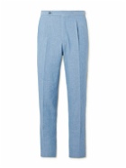 De Petrillo - Straight-Leg Pleated Cotton-Chambray Trousers - Blue