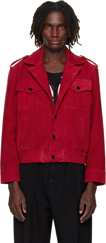 Photo: Ernest W. Baker Red Military Suede Bomber Jacket