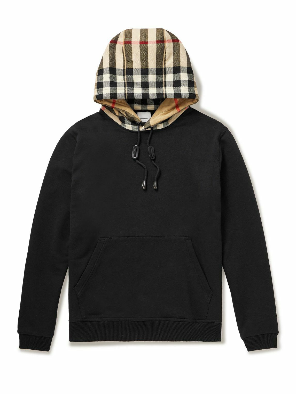 Burberry - Checked Cotton-Jersey Hoodie - Black Burberry