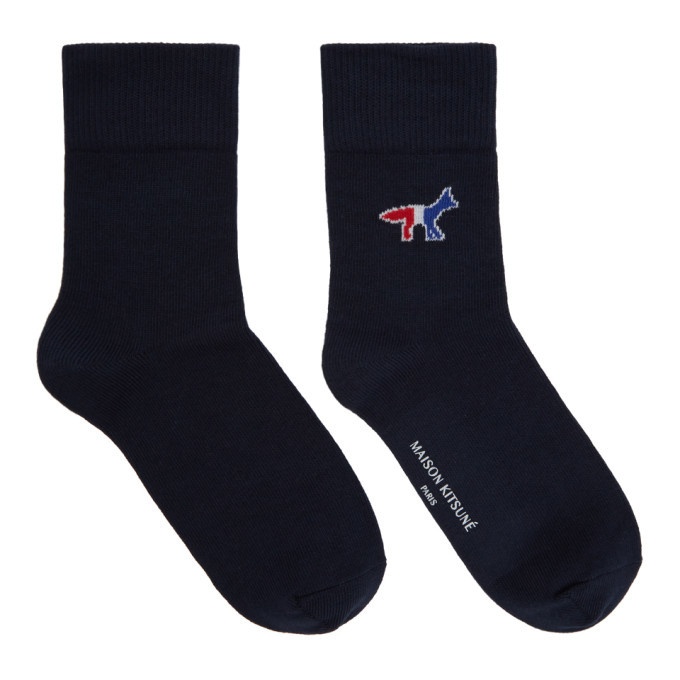 Photo: Maison Kitsune Navy Tricolor Fox Socks