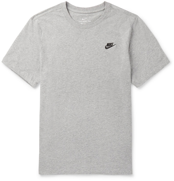 Photo: NIKE - Logo-Embroidered Mélange Cotton-Jersey T-Shirt - Gray