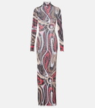 Pucci Printed tulle-trimmed jersey maxi dress