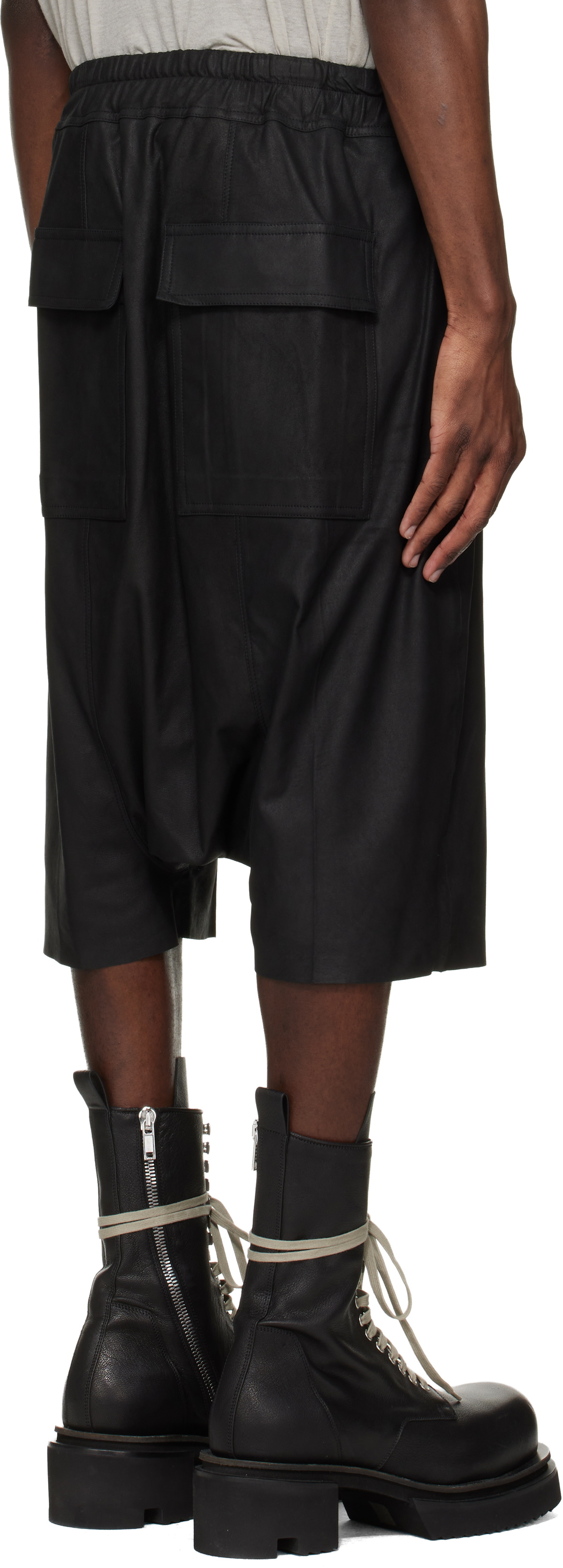 Rick Owens Black Temple Rick S Pods Leather Shorts